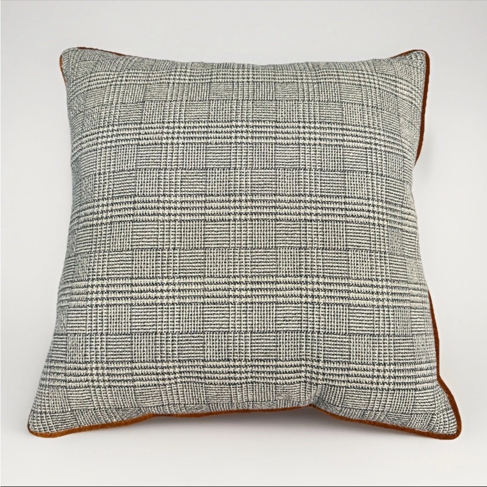 Throw Pillow Cover Orange Micro Plush Back And Blue Gray Tweed Front 21x21
